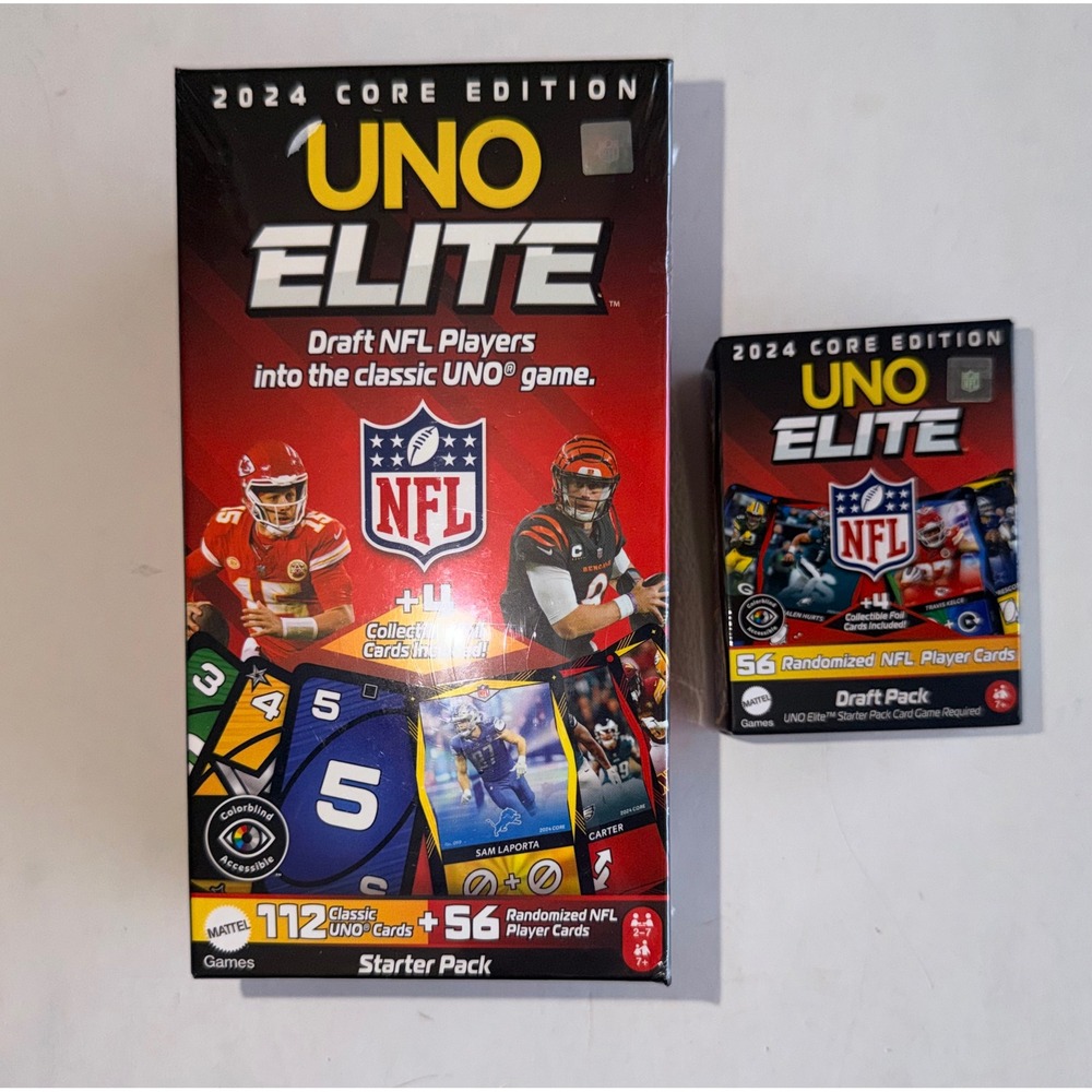 UNO Elite NFL 2024 Core Edition Starter Pack and Draft Pack Card Game Bundle